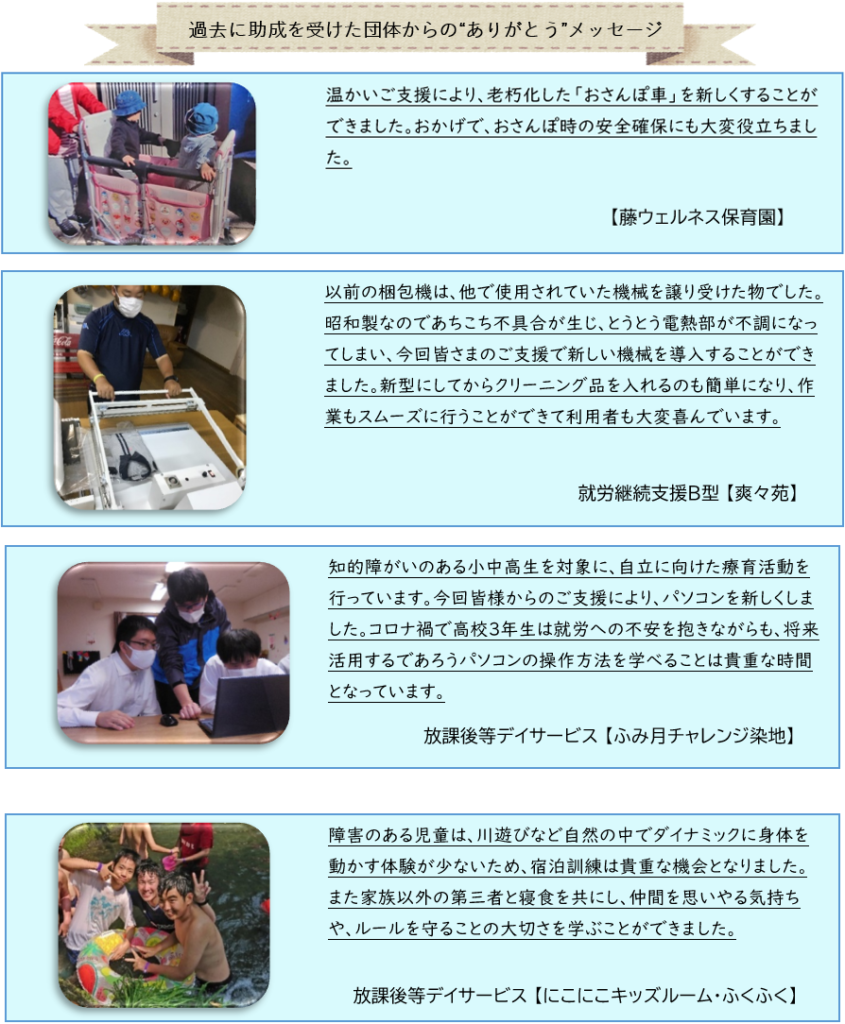過去に助成を受けた団体からの“ありがとう”メッセージ